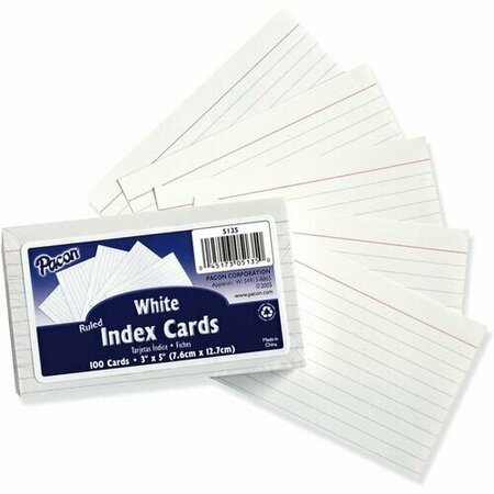 PACON Index Cards, Ruled, 3inx5in, White, 100PK PAC5135